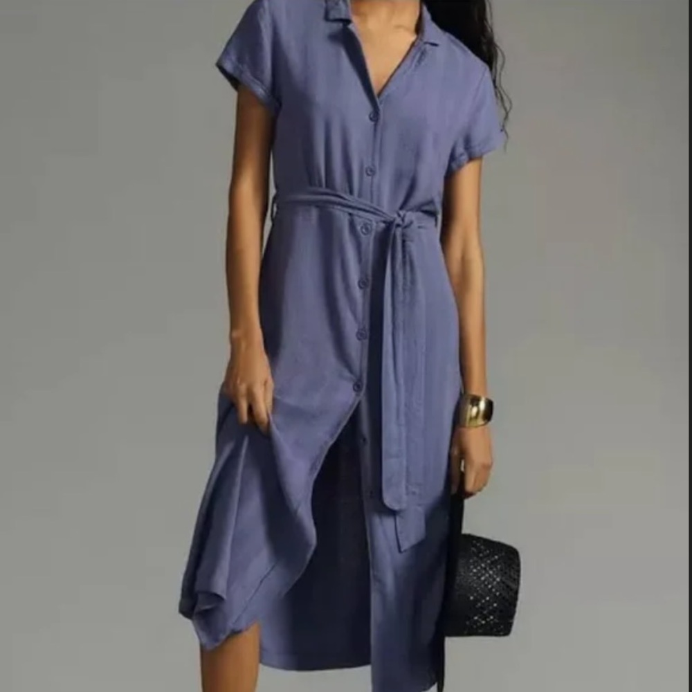Anthropologie Cloth & Stone Blue Button Up Midi Dress